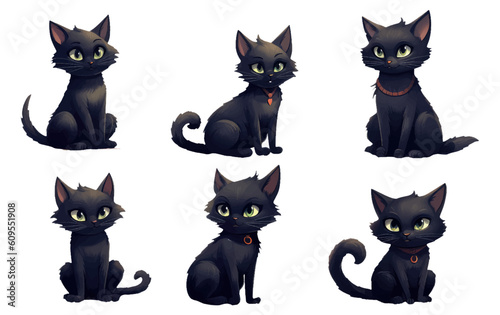 Fototapeta Naklejka Na Ścianę i Meble -  set vector illustration of magic black cat halloween concept isolated on white background