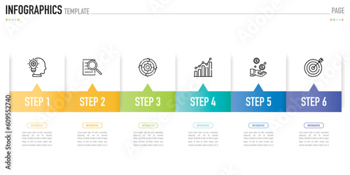 Rectangular paper origami infographic template or element with 6 step, process, option, colorful rectangle, square, icons, label, note, minimal, modern style for sale slide, flowchart, workflow, web