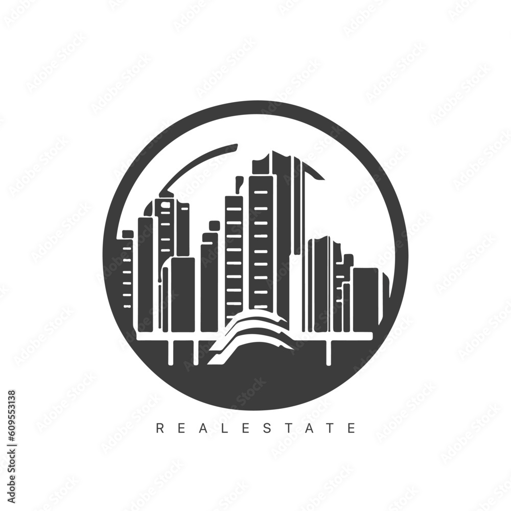 Fototapeta premium Real estate logo design with line art style. City building vector abstract for Logo Design Inspiration