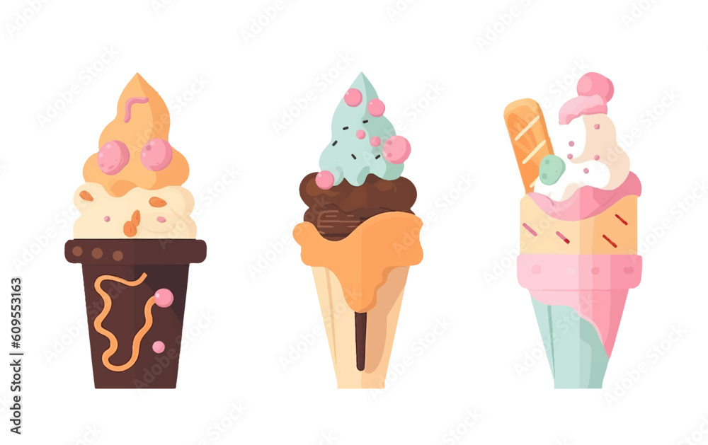 set vector illustration of pink sweet icecream isolated on white background
