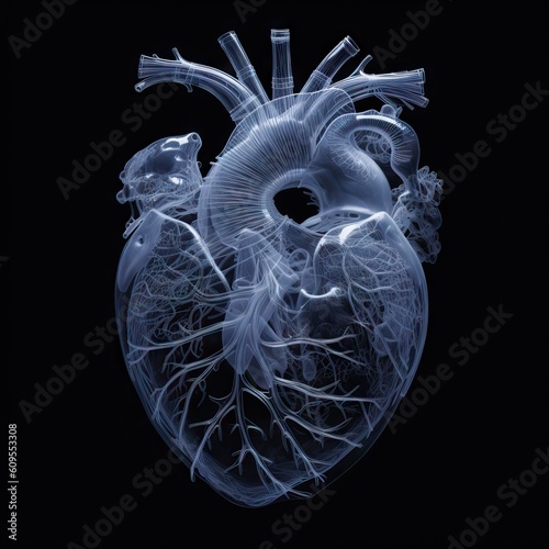 A precise X-ray radiograph image of a human heart, showing the complexities of cardiac structure. Generative AI photo