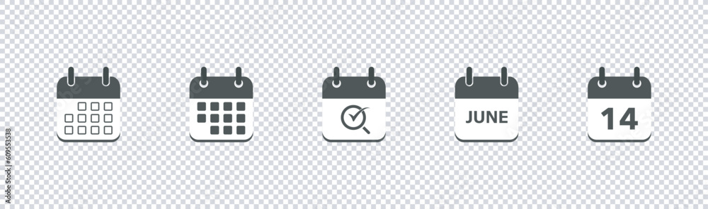 Calendar icons set.Calendar with raised pages.Set of calendar sign and symbol. Gray calendar isolated on a white and transparent background. Vector illustration