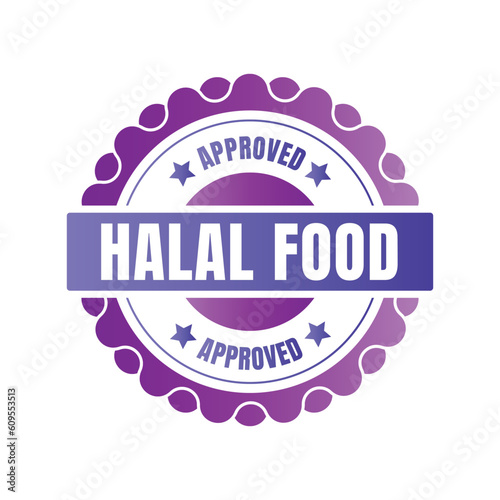 Halal certified badge, halal food certified ribbon badge, halal product certification stamp