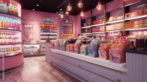 Sweets and Candies are on display at the shop. AI Generative
