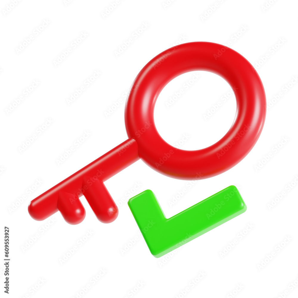 verified key 3d render icon illustration, transparent background, security verified key 3d render icon illustration, transparent background, security