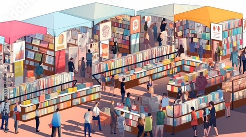 illustration people busy to buy all sorts of Books. AI Generative