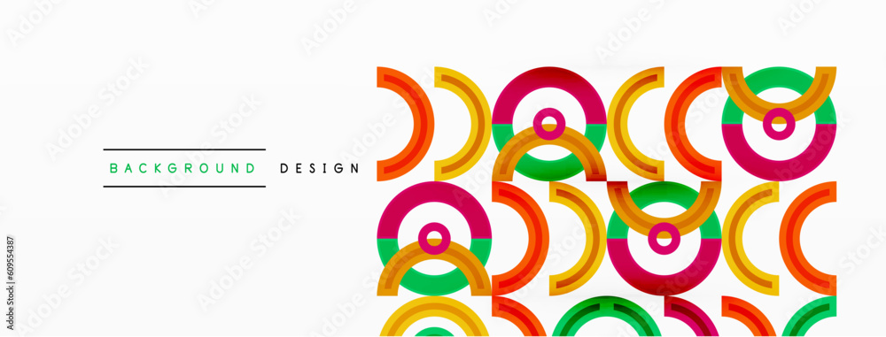 Fototapeta premium Circles are arranged in a grid pattern abstract background and feature a range of different colors, including shades of various colors. Template for wallpaper, banner, presentation, background