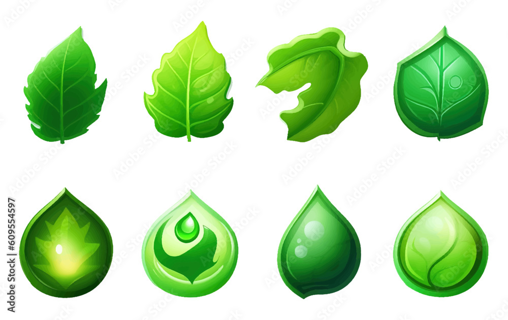 ui set vector illustration of green spell leaf isolate on white background