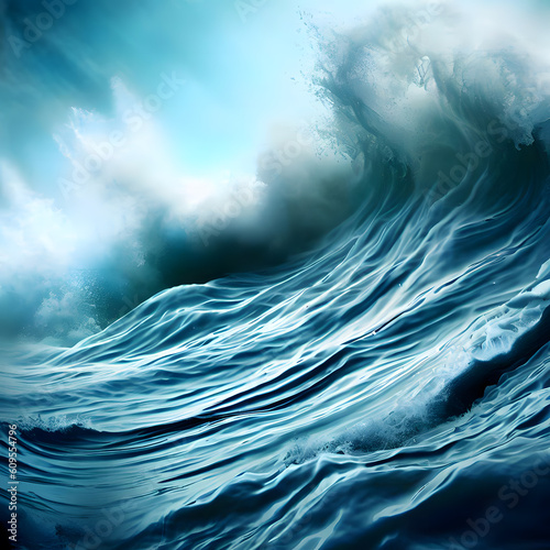 big waves realistic ocean foaming water sea surfing waves created with Generative AI technology photo
