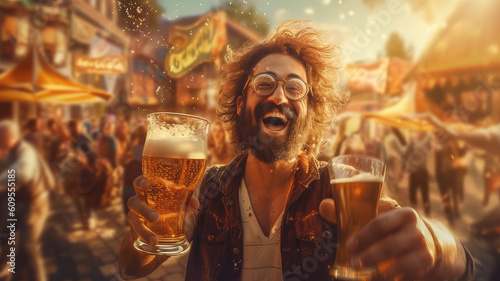 man with beer. Generative AI © Aliaksei