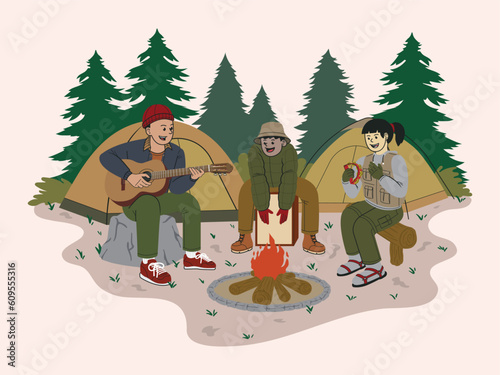 Summer Campfire Music Illustration (ID: 609555316)