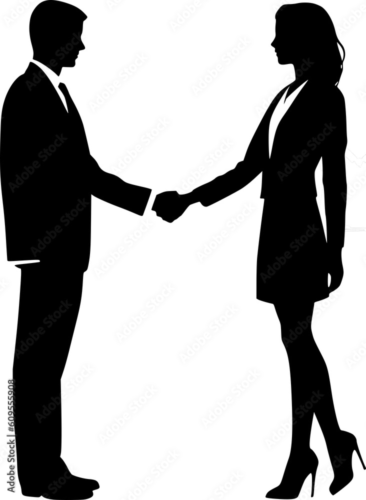Silhouette of business men and Women shaking hands black color isolated on white vector illustration
Silhouette of business men and Women shaking hands black color isolated on white vector illustration