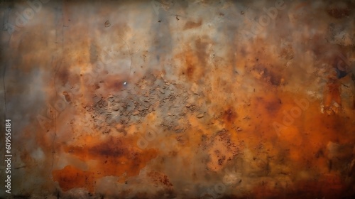 Rusty metal surface. Horizontal dark background for portrait or food photography. Panoramic studio backdrop. Banner, texture and grunge graphic design. Free copy space. Floating frame. Generative ai.