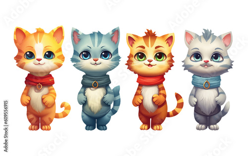 ui set vector illustration of cute different breeds of cats isolated on white background