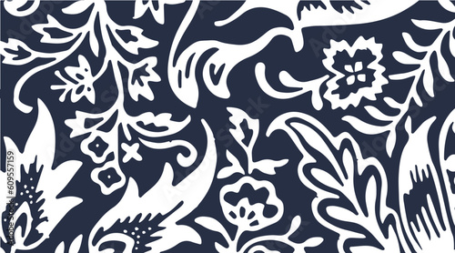 floral pattern white blue background vector