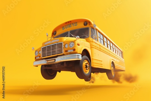 School Bus on Yellow Background, Back to School Concept. Created with Ai