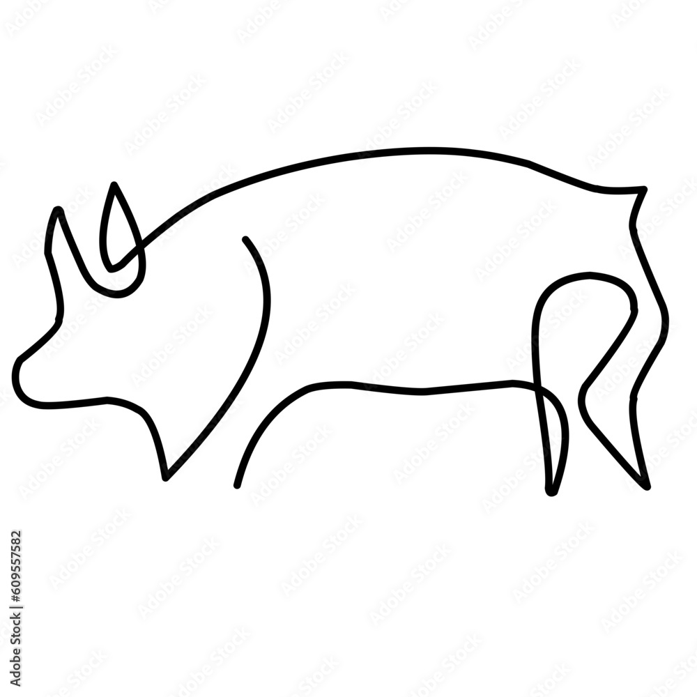 One line pig silhouette design. Hand drawn minimalist style vector illustration One line pig silhouette design. Hand drawn minimalist style vector illustration