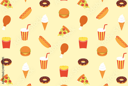 seamless pattern with a set of fast food and drink icons for banners, cards, flyers, social media wallpapers, etc.
