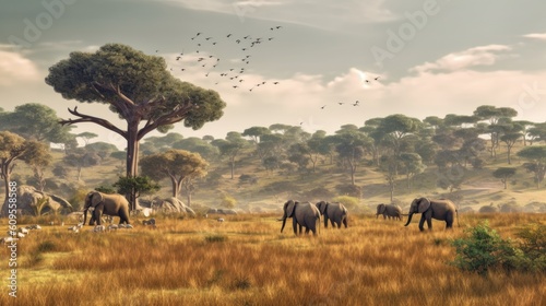 elephants in the savannah