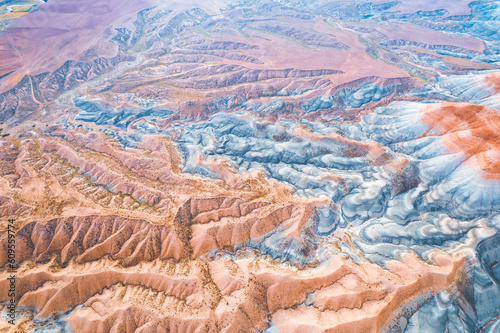 Colorful sand dunes of Ankara from aerial view.