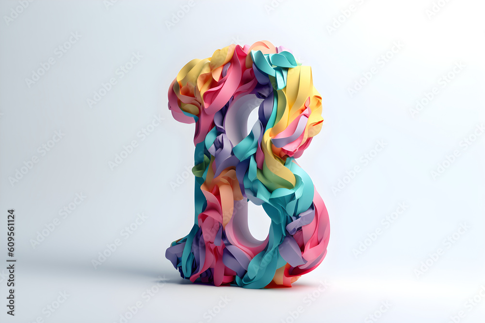 illustration of abstract bright letter B made from colorful paper tapes on light background, Generative AI