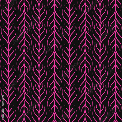 Seamless pattern with vertical pink curls on a  black background