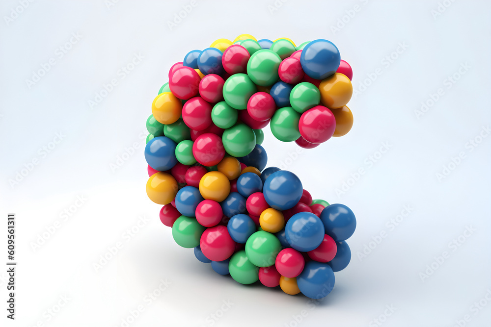 illustration of colorful letter C made from big bright rubber balls on light background, Generative AI illustration of colorful letter C made from big bright rubber balls on light background, Generative AI