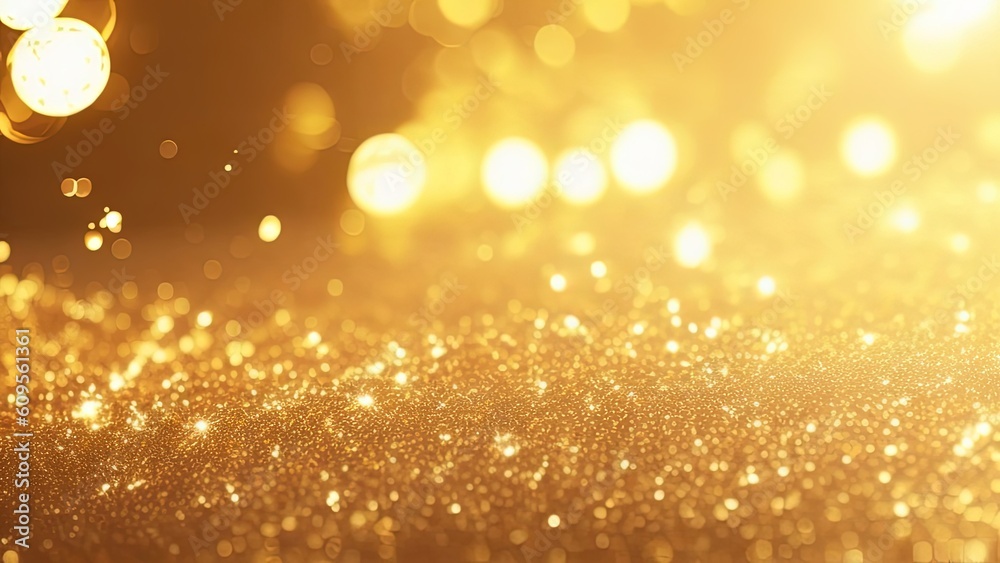 Abstract shiny light and gold particle background. Generative AI.
