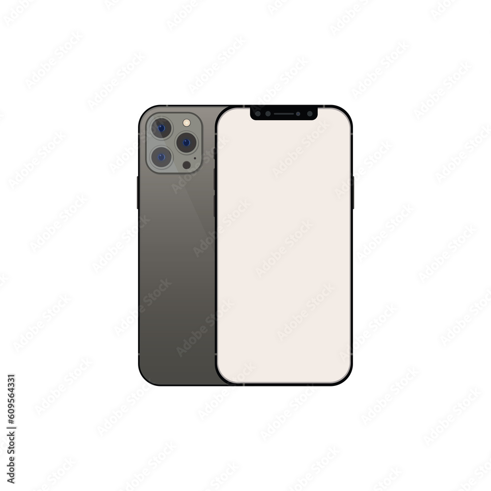 Graphite Iphone pro 14 mobile backside and front side view with blank screens Transparent image Graphite Iphone pro 14 mobile backside and front side view with blank screens Transparent image