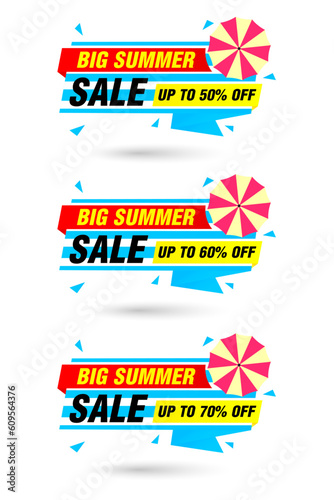 Big summer sale origami labels set. Sale 50%, 60%, 70% off discount