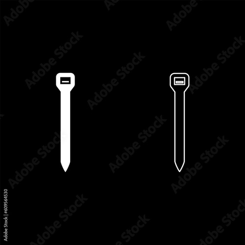 Cable tie zip building material set icon white color vector illustration image solid fill outline contour line thin flat style