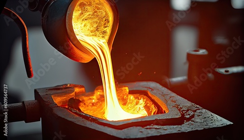 Liquid gold poured into graphite casting form photo