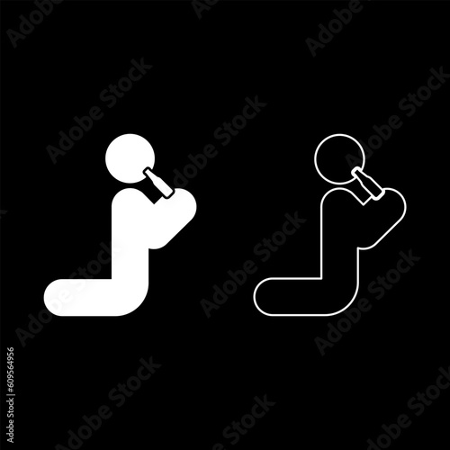 Man human drinking water alcohol beer from bottle knight position set icon white color vector illustration image solid fill outline contour line thin flat style