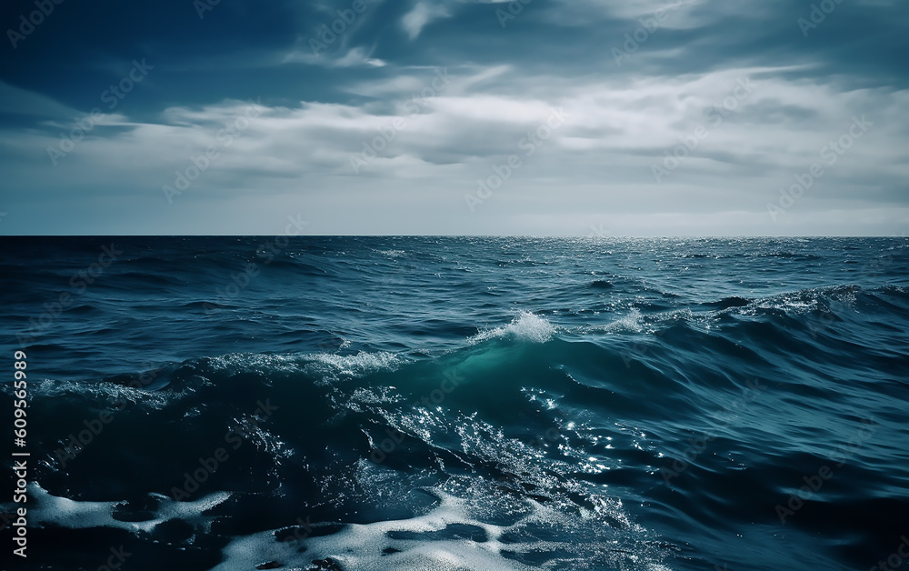 Waves on the deep blue sea. Generative AI technology. Waves on the deep blue sea. Generative AI technology.