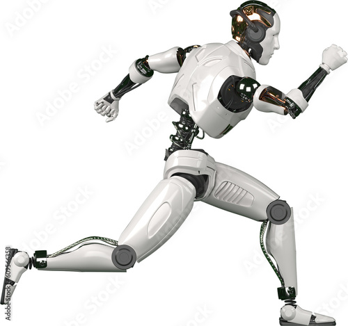 Futuristic world robots are running. Presentation of technology with robots.  3d rendering action of robot.