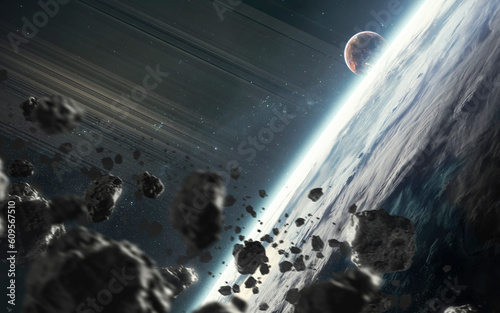 Fototapeta Naklejka Na Ścianę i Meble -  Deep space wallpaper. Asteroid field. 5K realistic science fiction art. Elements of image provided by Nasa