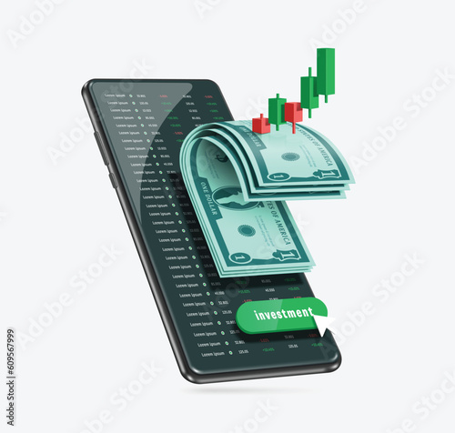 Stock Chart or Cryptocurrency Chart uptrend from red to green and profitable for trader and all place on dollar and smartphone
