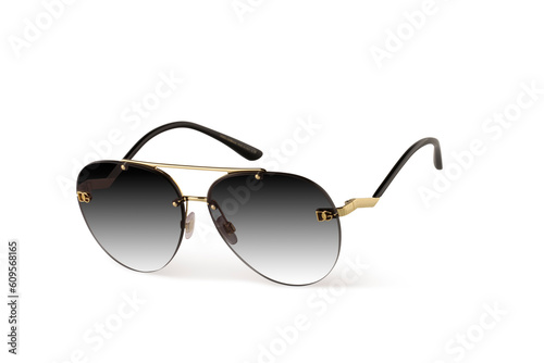 Gold sunglasses with isolated on white background