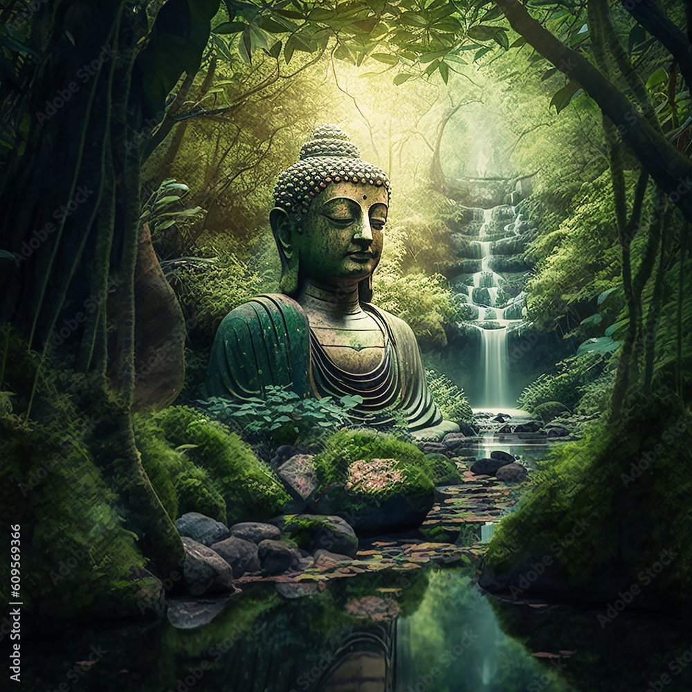 Buddha in peace zen art illustration, Generative AI