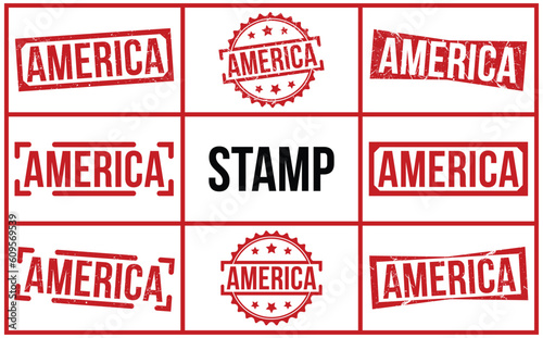 America stamp grunge rubber stamp on white background. America stamp sign. America stamp set.
