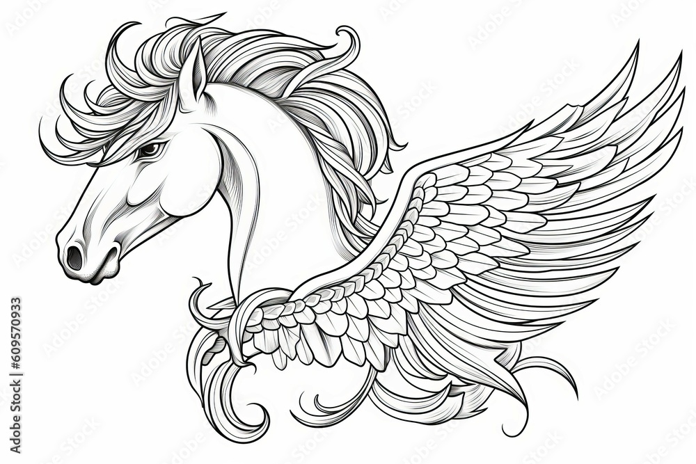 Coloring book pegasus animal. Generate Ai Coloring book pegasus animal. Generate Ai