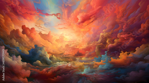 Dynamic, swirling clouds of color, forming an ever-changing abstract landscape created with Generative AI technology