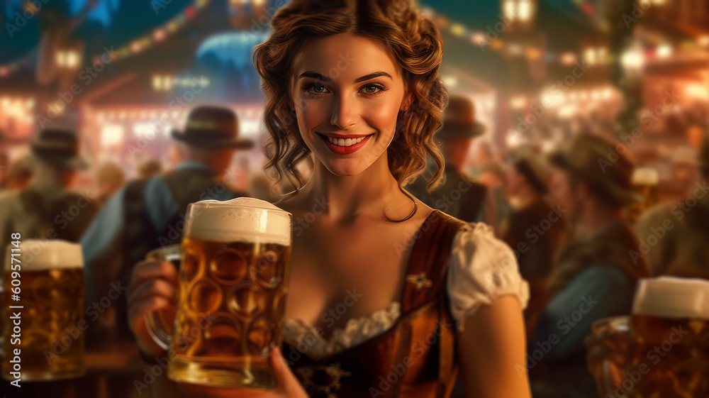 woman with beer. Generative AI woman with beer. Generative AI