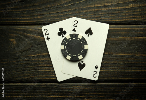 Fotografia Poker game with one pair combination