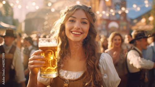 woman with beer. Generative AI