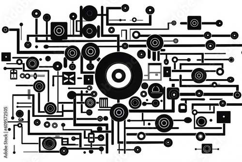 Black and white circuit board logo. data connection. generative ai