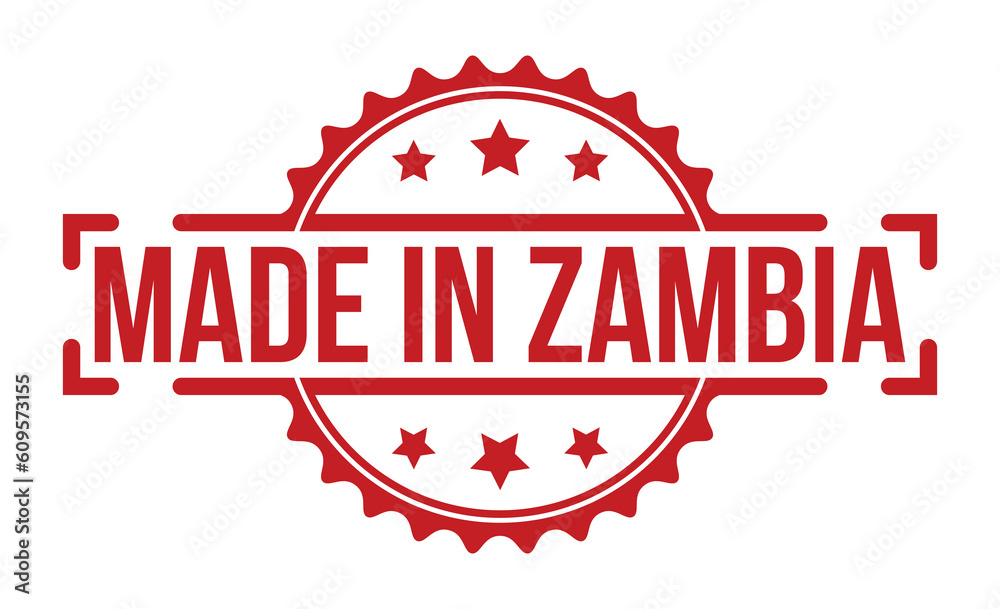 Made in Zambia stamp red rubber stamp on white background. Made in Zambia stamp sign. Made in Zambia stamp.