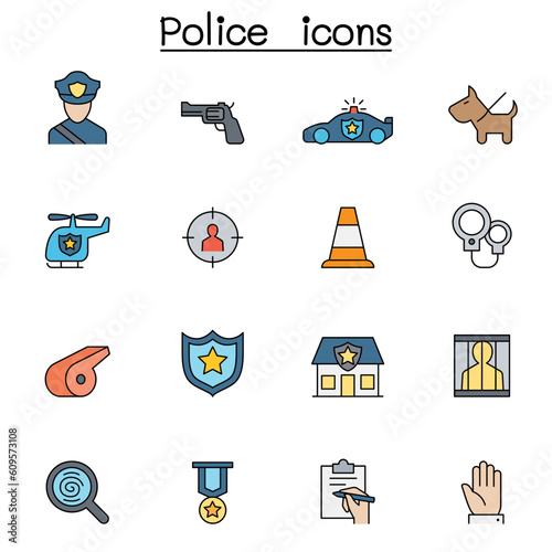 Police color line icon set