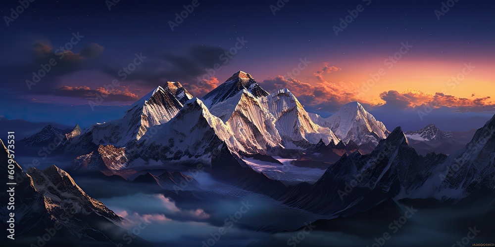 AI Generated. AI Generative. High mountain great landscape adventure nepal outdoor motivation. Graphic Art