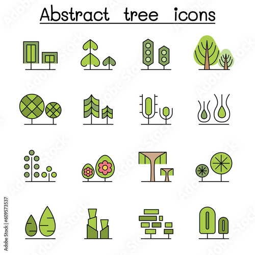 Tree color line icon set